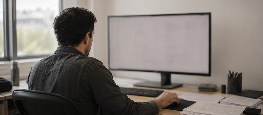 A specialist working at a large monitor
